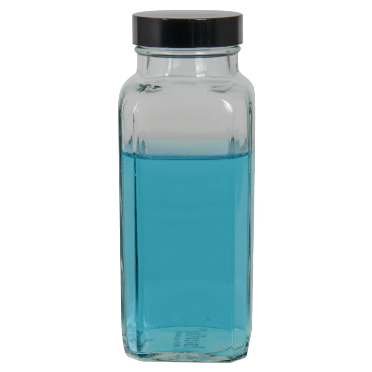 8 oz. Wide Mouth French Square Glass Bottle with 43/400 PV Cap - Case of 24