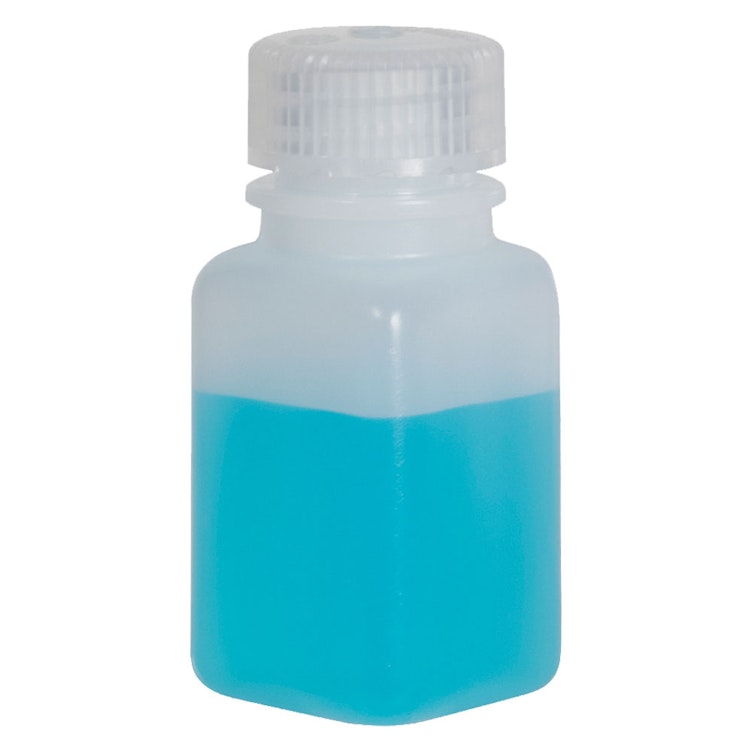 2 oz./60mL Nalgene™ Wide Mouth Polyethylene Square Bottle with 28mm Cap