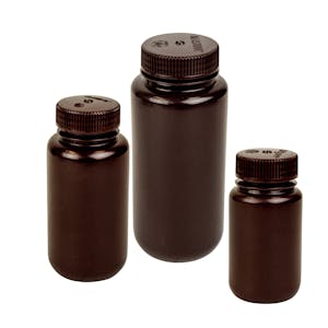 Thermo Scientific™ Nalgene™ Lab Quality Amber HDPE Wide Mouth Bottles with Caps