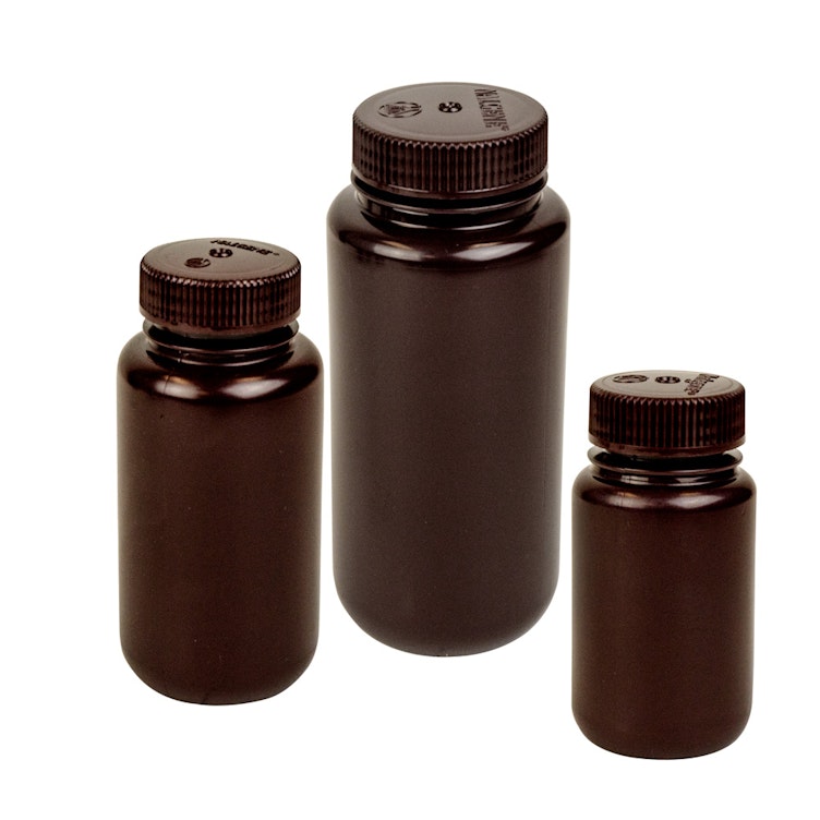 Thermo Scientific™ Nalgene™ Lab Quality Amber HDPE Wide Mouth Bottles with Caps