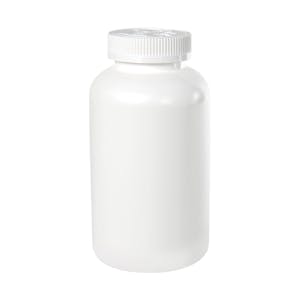 25 oz./750cc White HDPE Wide Mouth Packer Bottle with 53/400 White Ribbed CRC Cap with F217 Liner