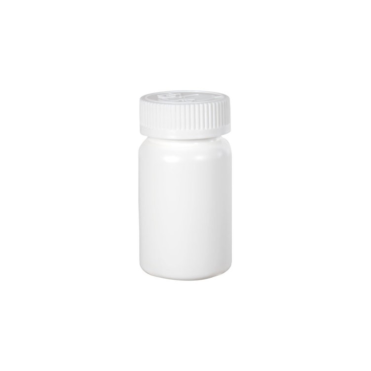 100cc/3.4 oz. White HDPE Packer Bottle with 38/400 White Ribbed CRC Cap with F217 Liner