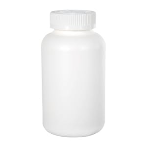 400cc/13.5 oz. White HDPE Packer Bottle with 45/400 White Ribbed CRC Cap with F217 Liner