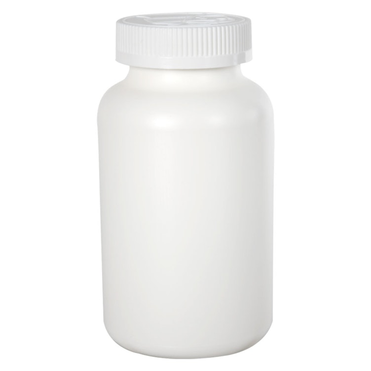 500cc/16.9 oz. White HDPE Packer Bottle with 53/400 White Ribbed CRC Cap with F217 Liner