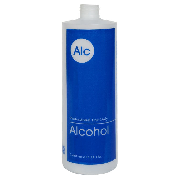 16 oz. Natural HDPE Cylinder Bottle with 24/410 Neck & Blue "Alcohol" Embossed (Caps Sold Separately)