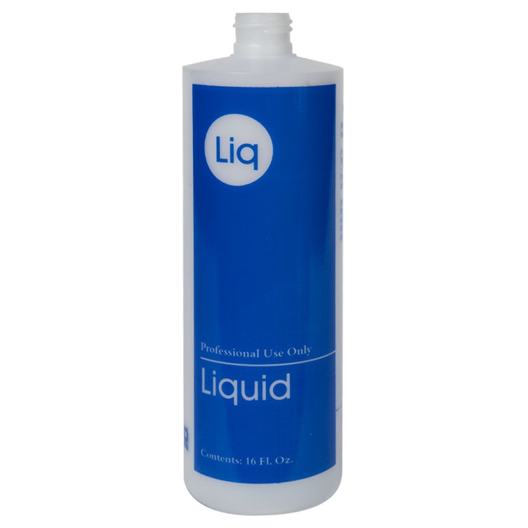 16 oz. Natural HDPE Cylinder Bottle with 24/410 Neck & Blue "Liquid" Embossed (Caps Sold Separately)