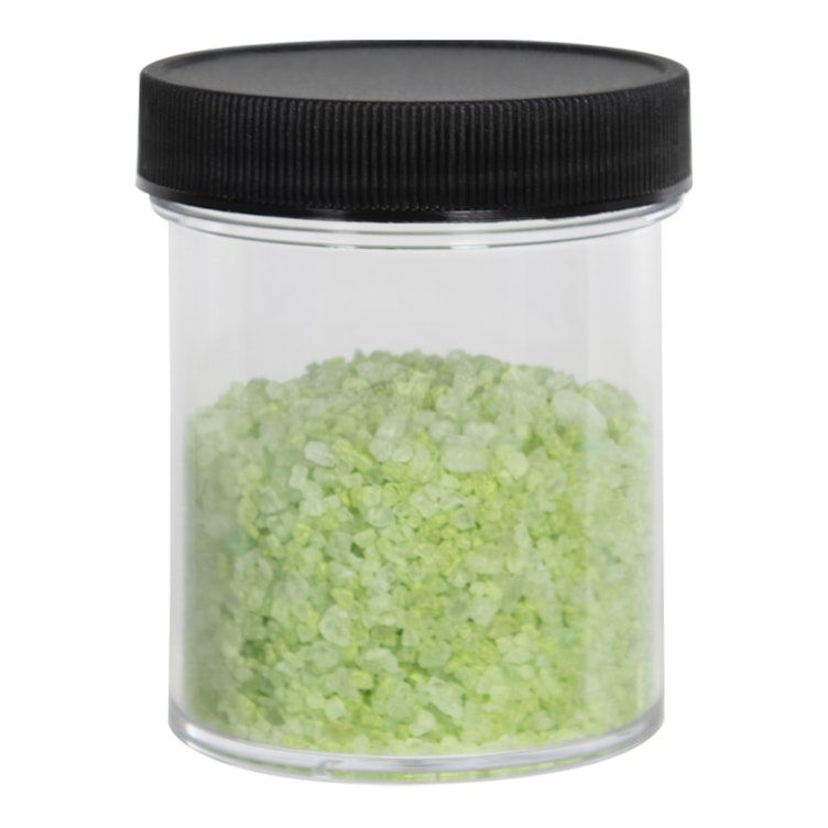 4 oz. Clear Polystyrene Straight-Sided Round Jar with 58/400 Black Ribbed Cap with F217 Liner