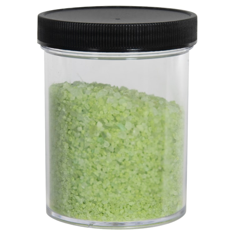 8 oz. Clear Polystyrene Straight-Sided Round Jar with 70/400 Black Ribbed Cap with F217 Liner