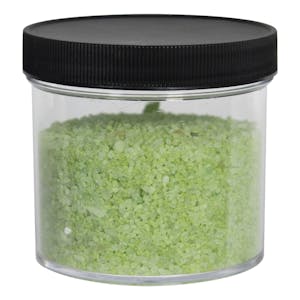 12 oz. Clear Polystyrene Straight-Sided Round Jar with 89/400 Black Ribbed Cap with F217 Liner