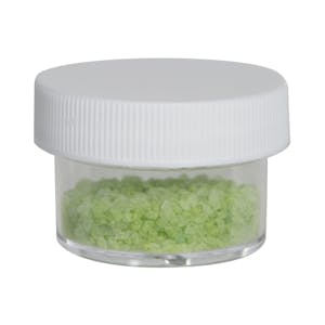 1/2 oz. Clear Polystyrene Straight-Sided Round Jar with 43/400 White Ribbed Cap with F217 Liner