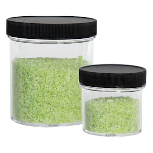 Clear Polystyrene Straight-Sided Jars with Black Caps