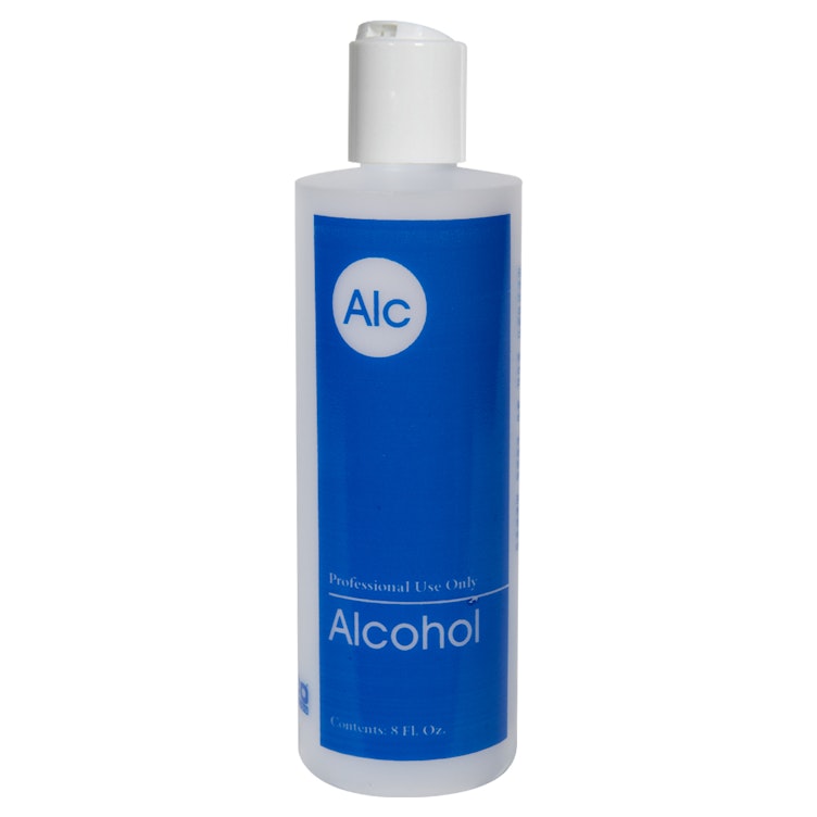 8 oz. Natural HDPE Cylinder Bottle with 24/410 White Dispensing Disc-Top Cap & Blue "Alcohol" Embossed