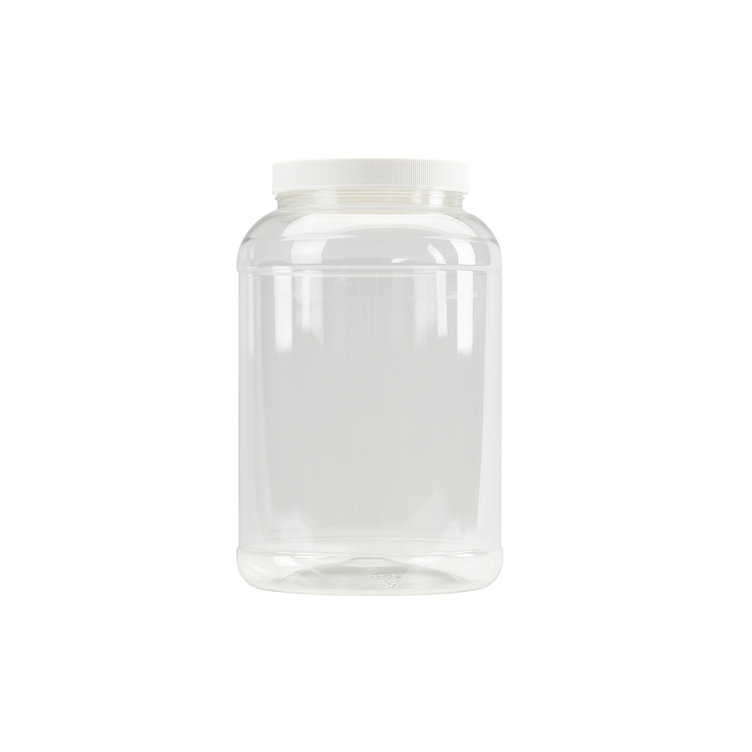159 oz. Clear PET Round Jar with Label Panel & 120/400 White Ribbed Cap with F217 Liner