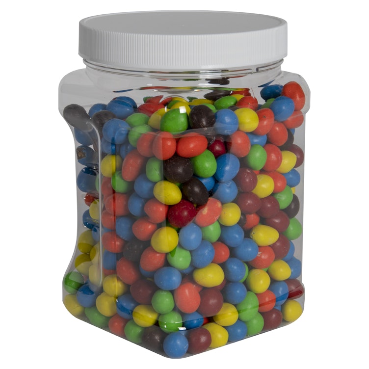 64 oz. Clear PET Square Pinch Grip-It Jar with 120/400 White Ribbed Cap with F217 Liner