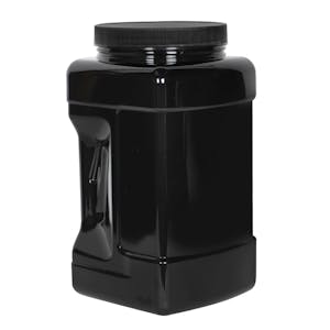 64 oz. Black PET Square Pinch Grip-It Jar with 120/400 Black Ribbed Cap with F217 Liner