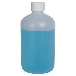 16 oz. Natural HDPE Boston Round Bottle with 24/410 White Ribbed Cap with F217 Liner