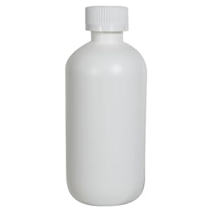 4 oz. White HDPE Boston Round Bottle with 24/400 White Ribbed CRC Cap with F217 Liner