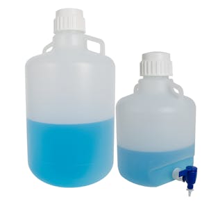USP Class VI Autoclavable Round Polypropylene Carboys with 83mm White Caps