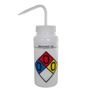 500mL (16 oz.) Scienceware® Machine Oil Wide Mouth Safety-Labeled Wash Bottles with Natural Dispensing Nozzle