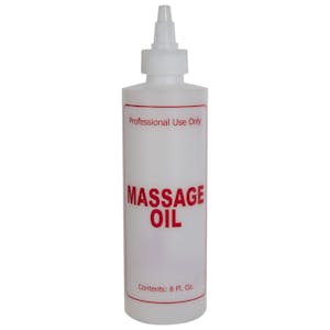 8 oz. Natural HDPE Cylinder Bottle with 24/410 Twist Open/Close Cap & Red "Massage Oil" Embossed