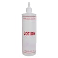 16 oz. Natural HDPE Cylinder Bottle with 24/410 Twist Open/Close Cap & Red "Lotion" Embossed
