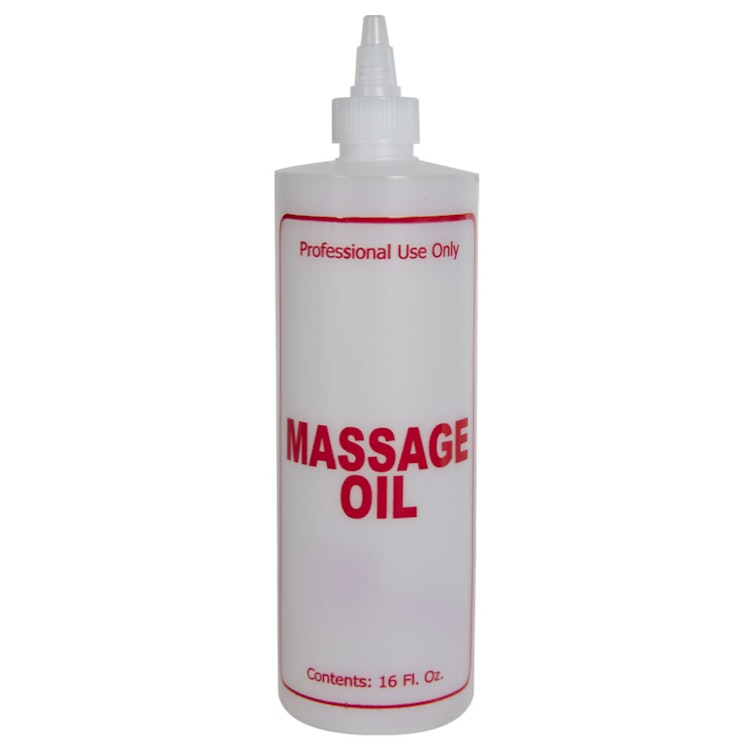 16 oz. Natural HDPE Cylinder Bottle with 24/410 Twist Open/Close Cap & Red "Massage Oil" Embossed
