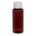 8 oz. Amber PET Cylindrical Bottle with 24/410 White Ribbed Cap with F217 Liner