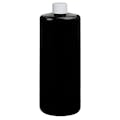 32 oz. Black PET Cylindrical Bottle with 28/410 White Ribbed Cap with F217 Liner