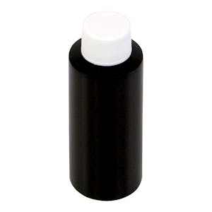 2 oz. Black HDPE Cylindrical Bottle with 20/410 White Ribbed Cap with F217 Liner