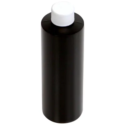 8 oz. Black HDPE Cylindrical Bottle with 24/410 White Ribbed Cap with F217 Liner