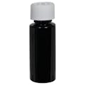 2 oz. Black PET Cylindrical Bottle with 20/410 White Polypropylene Ribbed CRC Cap with F217 Liner
