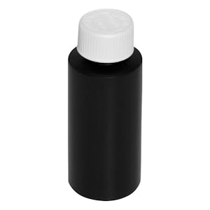 2 oz. Black HDPE Cylindrical Bottle with 20/410 White Ribbed CRC Cap with F217 Liner