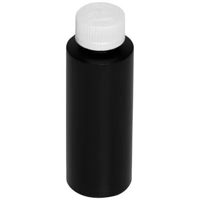 4 oz. Black HDPE Cylindrical Bottle with 24/400 White Polypropylene Ribbed CRC Cap with F217 Liner