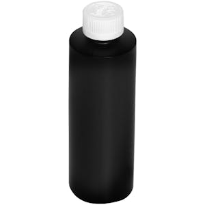 8 oz. Black HDPE Cylindrical Bottle with 24/410 White Ribbed CRC Cap with F217 Liner