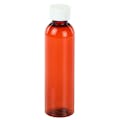 4 oz. Red Amber PET Cosmo Round Bottle with 20/410 White Polypropylene Ribbed CRC Cap with F217 Liner