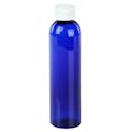 8 oz. Cobalt Blue PET Cosmo Round Bottle with 24/410 White Polypropylene Ribbed CRC Cap with F217 Liner