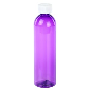 8 oz. Purple PET Cosmo Round Bottle with 24/410 White Polypropylene Ribbed CRC Cap with F217 Liner