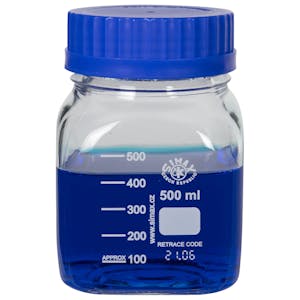 500mL Clear Glass Square Wide Mouth Media Storage Bottle with GL80 Cap