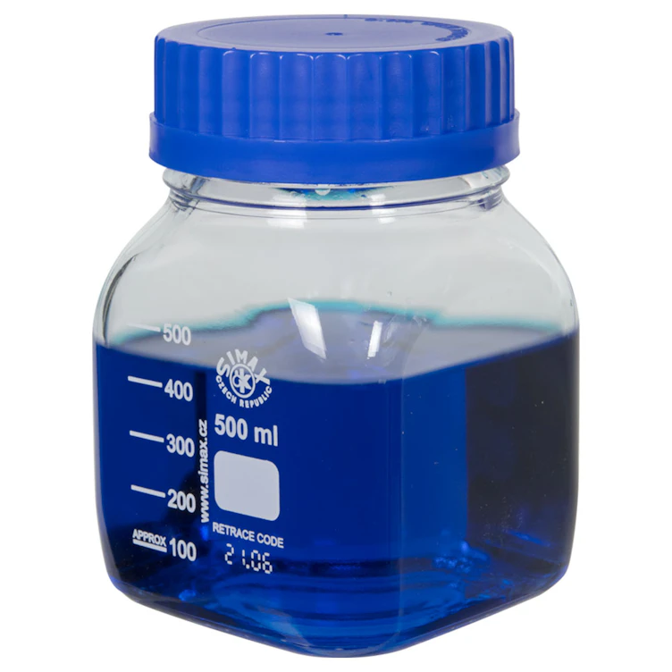 500mL Clear Glass Square Wide Mouth Media Storage Bottle with GL80 Cap