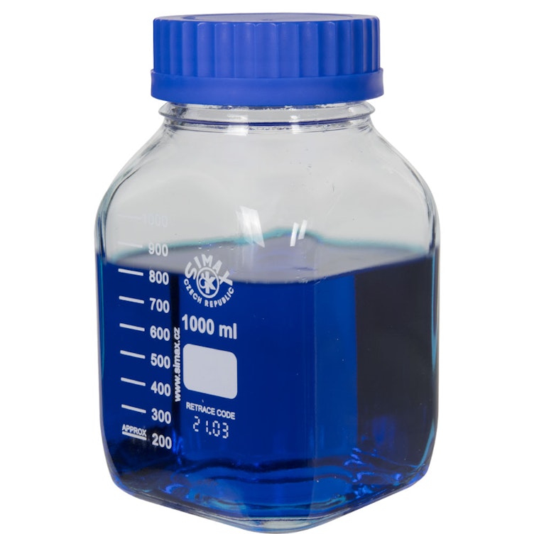 1000mL Clear Glass Square Wide Mouth Media Storage Bottle with GL80 Cap