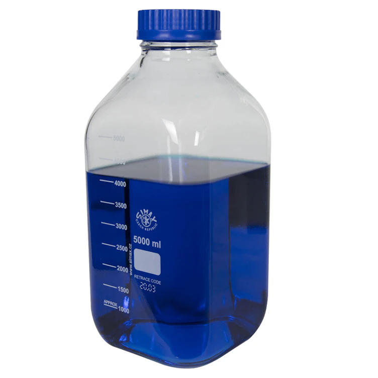 5000mL Clear Glass Square Wide Mouth Media Storage Bottle with GL80 Cap