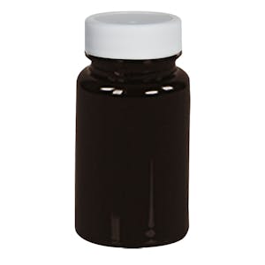 60cc Dark Amber PET Packer Bottle with 33/400 White Ribbed Cap with F217 Liner