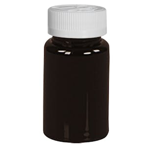 60cc Dark Amber PET Packer Bottle with 33/400 White Ribbed CRC Cap with F217 Liner