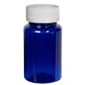 60cc Cobalt Blue PET Packer Bottle with 33/400 White Ribbed CRC Cap with F217 Liner
