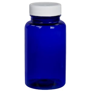 120cc Cobalt Blue PET Packer Bottle with 38/400 White Ribbed Cap with F217 Liner