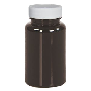 120cc Dark Amber PET Packer Bottle with 38/400 White Ribbed Cap with F217 Liner