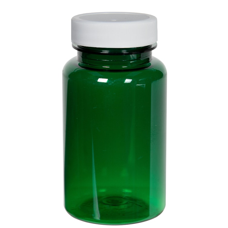 120cc Dark Green PET Packer Bottle with 38/400 White Ribbed Cap with F217 Liner