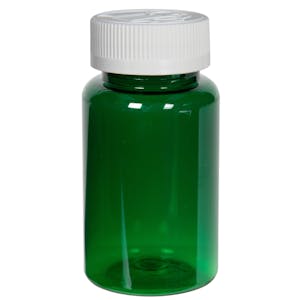 60cc Dark Green PET Packer Bottle with 33/400 White Ribbed CRC Cap with F217 Liner