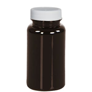 150cc Dark Amber PET Packer Bottle with 38/400 White Ribbed Cap with F217 Liner