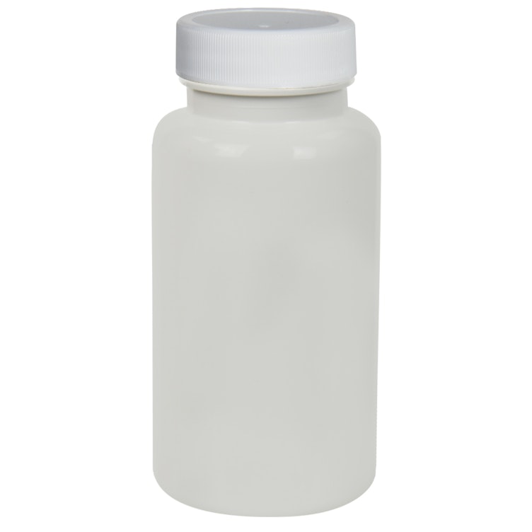 150cc White PET Packer Bottle with 38/400 White Ribbed Cap with F217 Liner